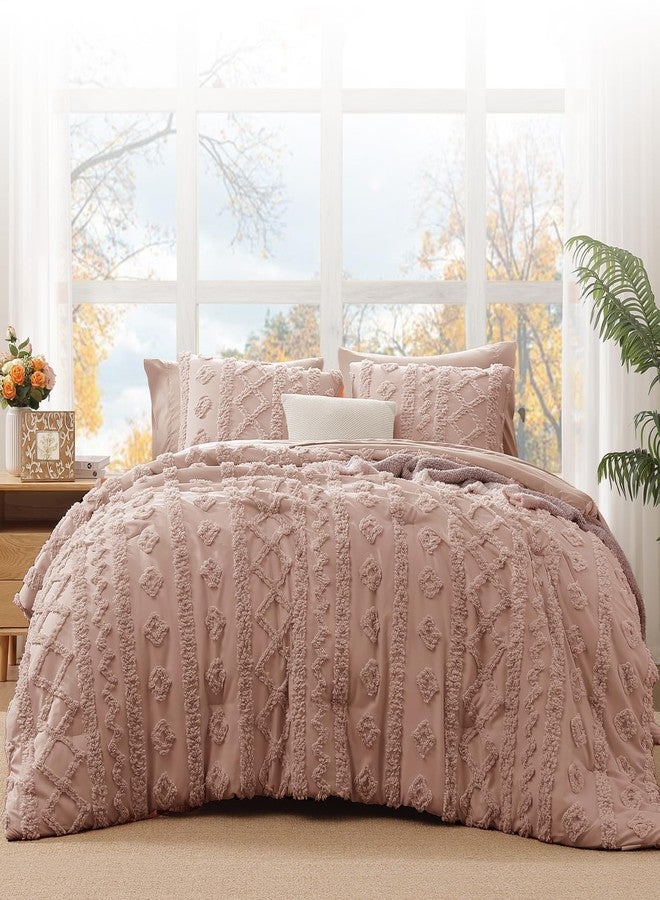 WRENSONGE Full Size Comforter Set with Sheets - 7 Pieces Rusty Pink Tufted Bed in a Bag Full Shabby Chic Bedding Sets with 1 Comforter, 2 Sheets, 2 Pillowcases & 2 Shams - Image 2