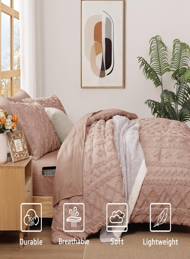 WRENSONGE Full Size Comforter Set with Sheets - 7 Pieces Rusty Pink Tufted Bed in a Bag Full Shabby Chic Bedding Sets with 1 Comforter, 2 Sheets, 2 Pillowcases & 2 Shams - Image 4