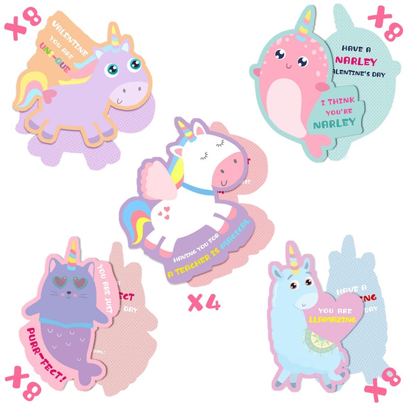 ORIENTAL CHERRY Valentines Day Gifts for Kids - Valentines Day Cards for Kids School - Unicorn Valentine Boxes with 36 Cards for Boys Girls Classroom Exchange Class Gifts Party Favors(32 Valentine's Card/4 Teacher Card) - Image 2