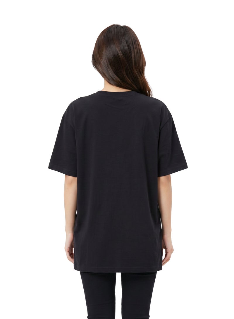Disney Stitch & Angel Women’s Oversized Drop Shoulder Graphic T-Shirt – Black Casual Relaxed Fit Tee - Image 2