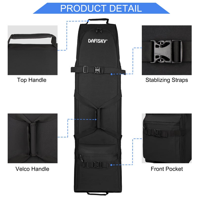 DAFISKY Golf Travel Bag for Airlines with Wheels,Thick Dense Foam Padded Topnm&Adjustable Support Rod for Protect Club,600D Heavy Duty Oxford Lightweight Foldable&Easy to Maneuver Universal Size Black - Image 5