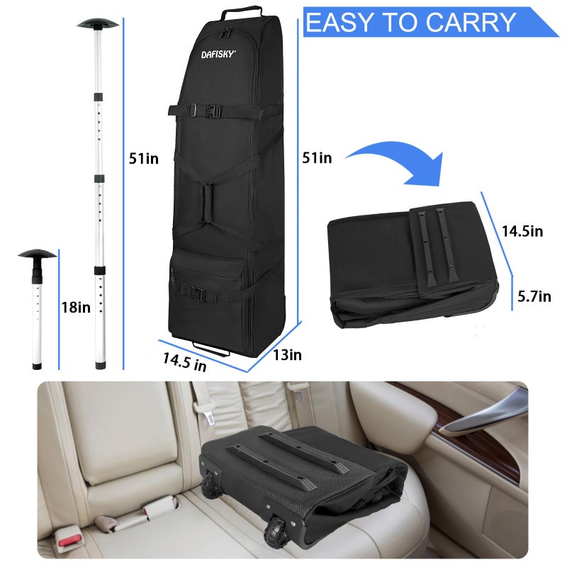 DAFISKY Golf Travel Bag for Airlines with Wheels,Thick Dense Foam Padded Topnm&Adjustable Support Rod for Protect Club,600D Heavy Duty Oxford Lightweight Foldable&Easy to Maneuver Universal Size Black - Image 2