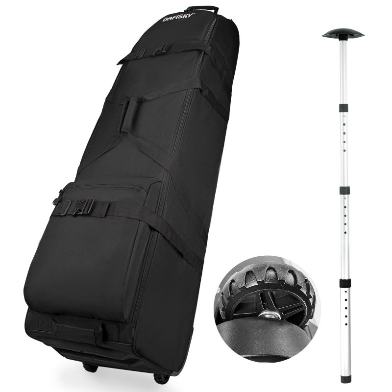 DAFISKY Golf Travel Bag for Airlines with Wheels,Thick Dense Foam Padded Topnm&Adjustable Support Rod for Protect Club,600D Heavy Duty Oxford Lightweight Foldable&Easy to Maneuver Universal Size Black - Image 1