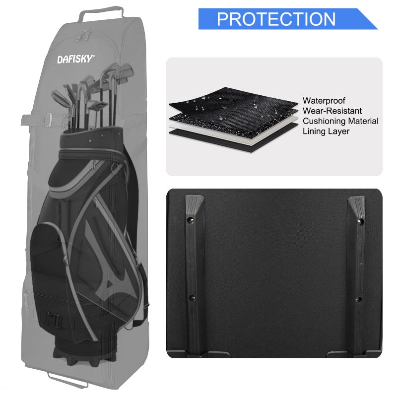 DAFISKY Golf Travel Bag for Airlines with Wheels,Thick Dense Foam Padded Topnm&Adjustable Support Rod for Protect Club,600D Heavy Duty Oxford Lightweight Foldable&Easy to Maneuver Universal Size Black - Image 3