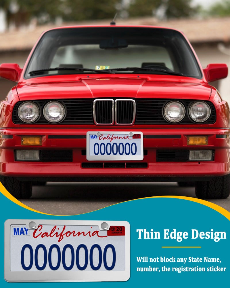 Aootf Stainless Steel License Plate Frames- Heavy Duty Polish Mirror Car Tag Cover with Chrome Screw Caps, 2 Hole 2 Pack Front & Rear Holders for Women/Men, Tire Valve Caps, Rattle Proof Pads - Image 5