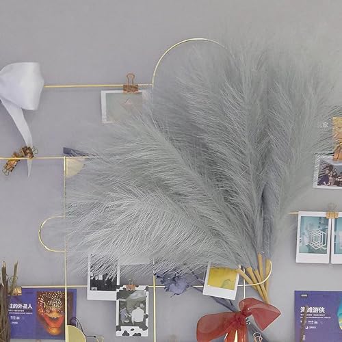 Bnecnet 10 Stems Faux Pampas Grass - 17.7" Artificial Pampas Grass Decor Fluffy Small Pampas Flower Arrangement and Vase Filler for Boho Home Wedding Mothers Day Decoration（Grey） - Image 5