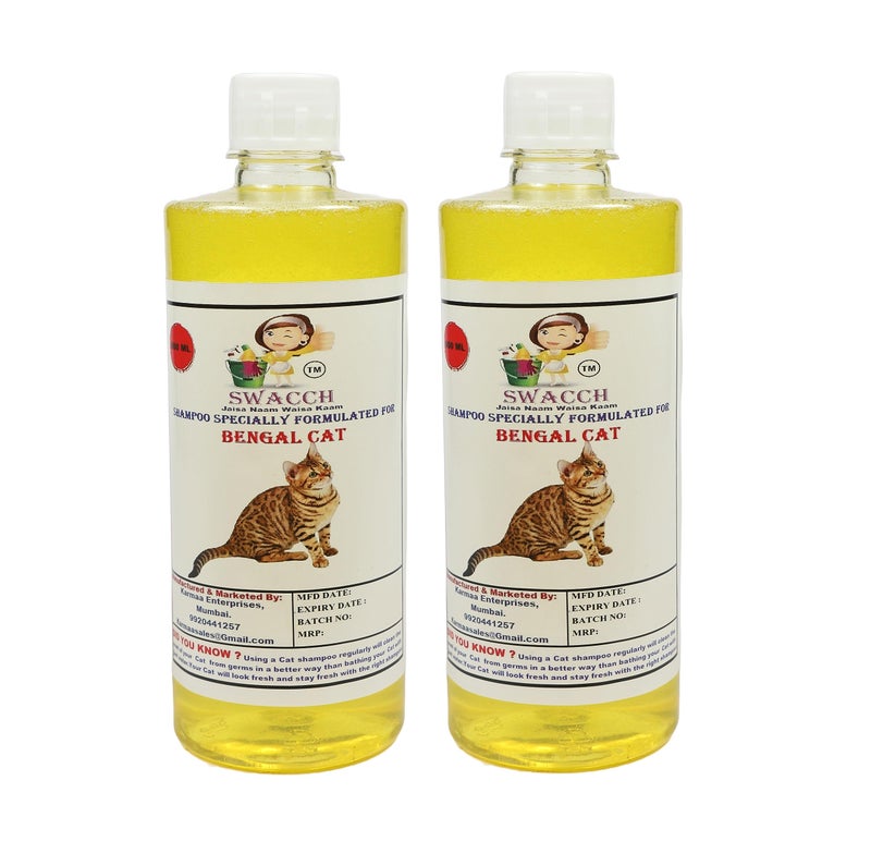 SWACCH Shampoo Specially FORMULATED for Bengal Cat (500ML) (Pack of 2) Lemon - Image 1