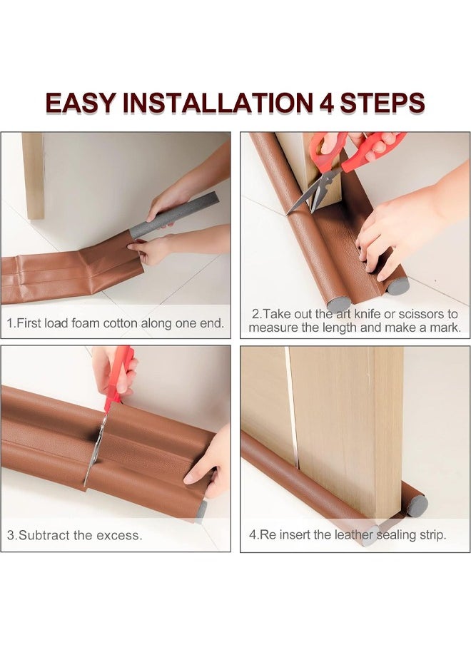 Door Draft Stopper Under Door Draft Blocker Weather Stripping Noise Blocker Twin Door Draft Stopper Adjustable Door Foam Seal Strip Window Breeze Blocker (Brown)