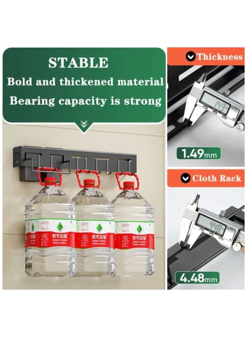 Kitchen Knife Rack, Glue Installation Spoon Organizer, Black Stainless-Steel Heavy Duty Wall Mounted Cutlery Organizer with towel rack and 8 hooks. - Image 5