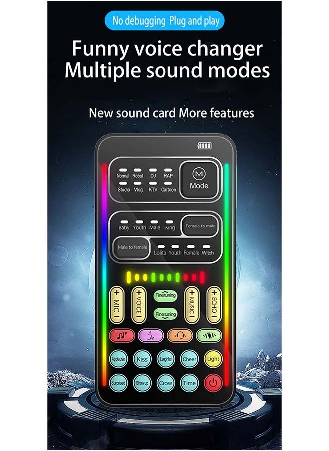 Generic Mini Sound Card & Voice Changer for Live Streaming, Gaming & KTV – Mobile/PC Compatible | 16 Voice Modes, 8 Sound Effects, 10 Electro-Vocal Styles | Cool LED Lighting | 3-Device Connectivity | Professional Live Streaming Adjustments  - Image 3