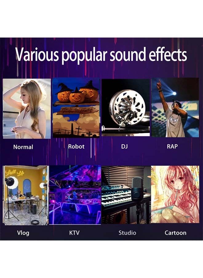 Mini Sound Card & Voice Changer for Live Streaming, Gaming & KTV – Mobile/PC Compatible | 16 Voice Modes, 8 Sound Effects, 10 Electro-Vocal Styles | Cool LED Lighting | 3-Device Connectivity | Professional Live Streaming Adjustments