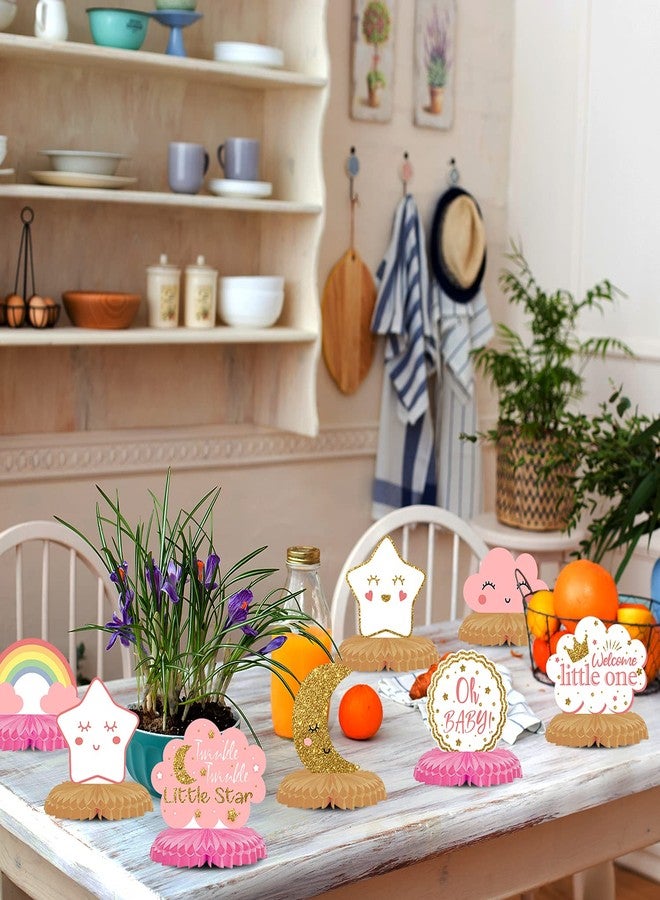 LINGTEER قطعة مركزية على شكل قرص العسل من LINGTEER Twinkle Twinkle Little Star - Cheers to Baby Shower First Birthday Welcome Little One Party Table Decors Sign - فتاة. - Image 5