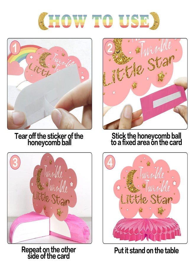 LINGTEER قطعة مركزية على شكل قرص العسل من LINGTEER Twinkle Twinkle Little Star - Cheers to Baby Shower First Birthday Welcome Little One Party Table Decors Sign - فتاة. - Image 3