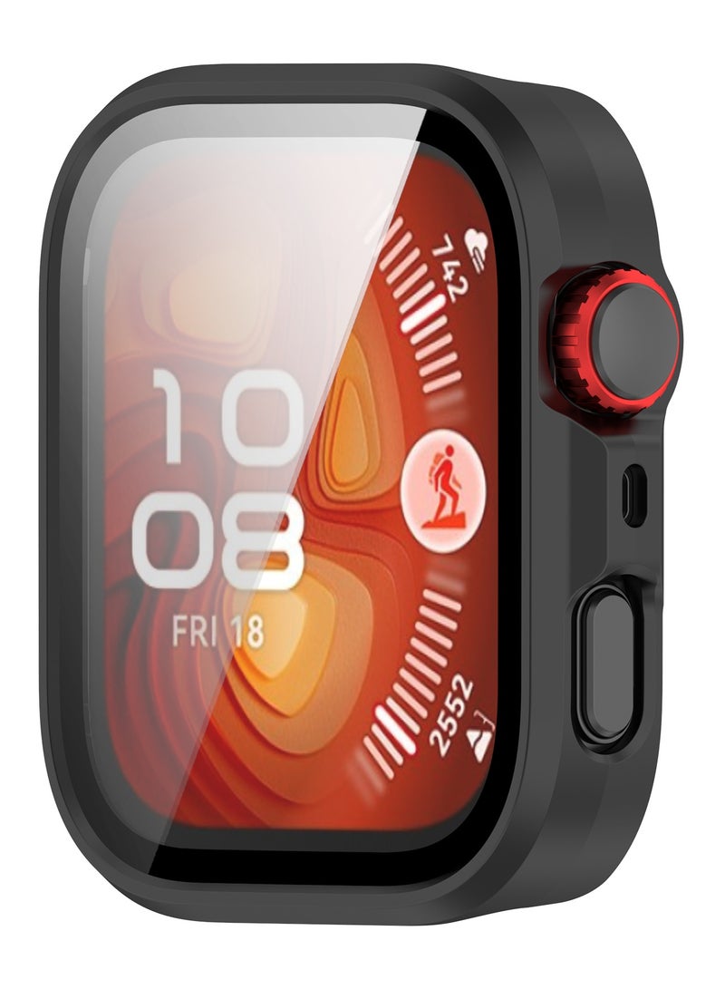 حَبْل تِك غطاء حماية لهاتف Huawei Watch Fit 4 Pro من البلاستيك الصلب مع واقي شاشة زجاجي مقوى أسود للحماية اليومية والاستخدام الخارجي والرياضي - Image 2