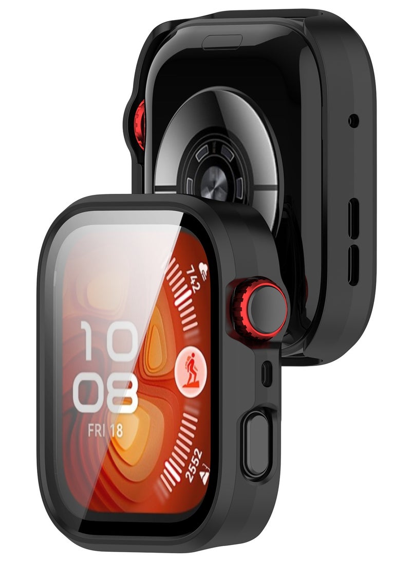 حَبْل تِك غطاء حماية لهاتف Huawei Watch Fit 4 Pro من البلاستيك الصلب مع واقي شاشة زجاجي مقوى أسود للحماية اليومية والاستخدام الخارجي والرياضي - Image 3