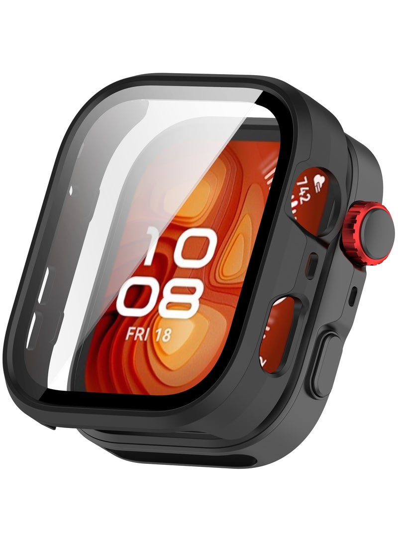 حَبْل تِك غطاء حماية لهاتف Huawei Watch Fit 4 Pro من البلاستيك الصلب مع واقي شاشة زجاجي مقوى أسود للحماية اليومية والاستخدام الخارجي والرياضي - Image 1
