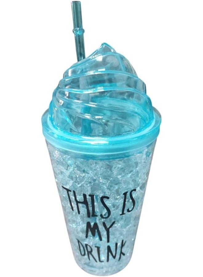 سبيس شوب زجاجة مياه شفافة مع شفاطة للأطفال، زجاجة مياه لامعة بتصميم عشوائي (450 مل) - Image 1