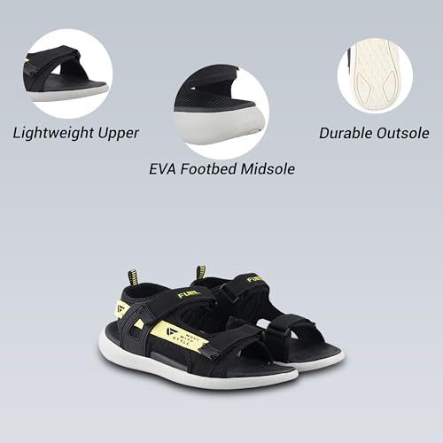 FUEL Power-02 All Day Comfort Men's Breathable Sports Sandals in Adjustable Velcro Straps with Ultra Cushioned Footbed & Lightweight EVA Sole (9UK,Black-Yellow) - Image 2
