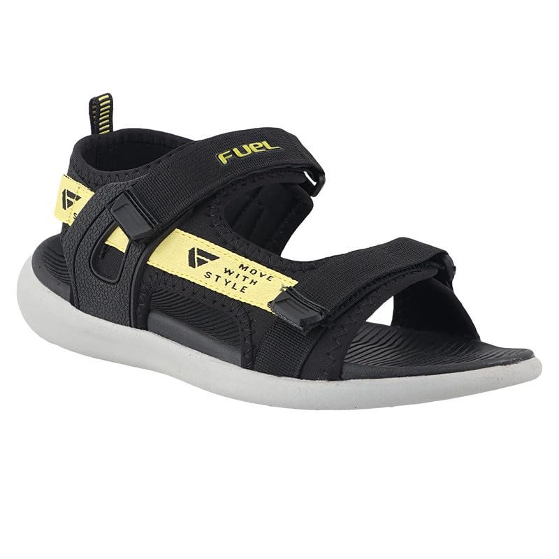 FUEL Power-02 All Day Comfort Men's Breathable Sports Sandals in Adjustable Velcro Straps with Ultra Cushioned Footbed & Lightweight EVA Sole (9UK,Black-Yellow) - Image 4