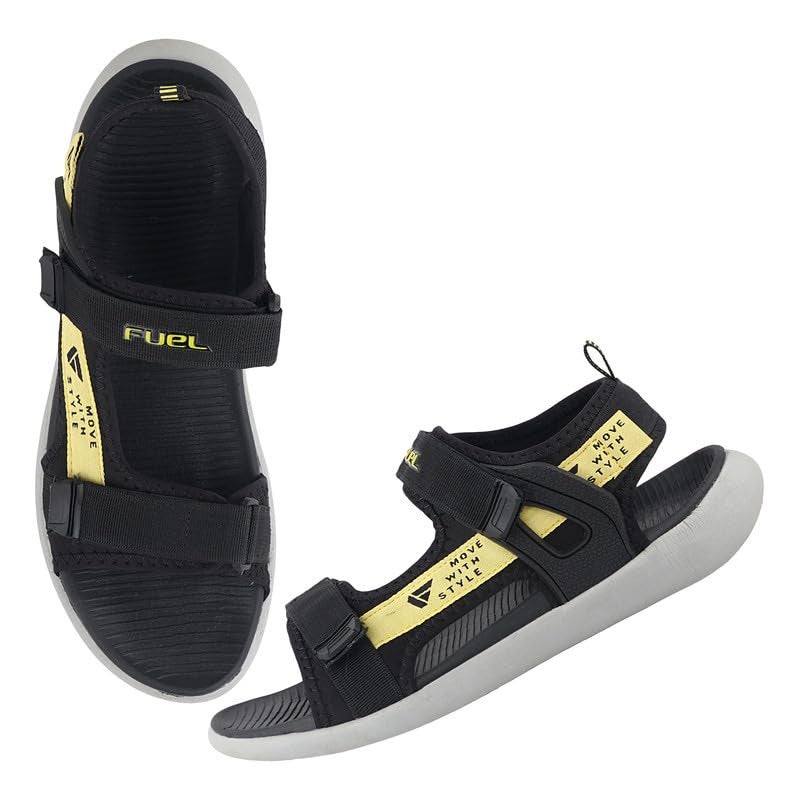 FUEL Power-02 All Day Comfort Men's Breathable Sports Sandals in Adjustable Velcro Straps with Ultra Cushioned Footbed & Lightweight EVA Sole (9UK,Black-Yellow) - Image 1