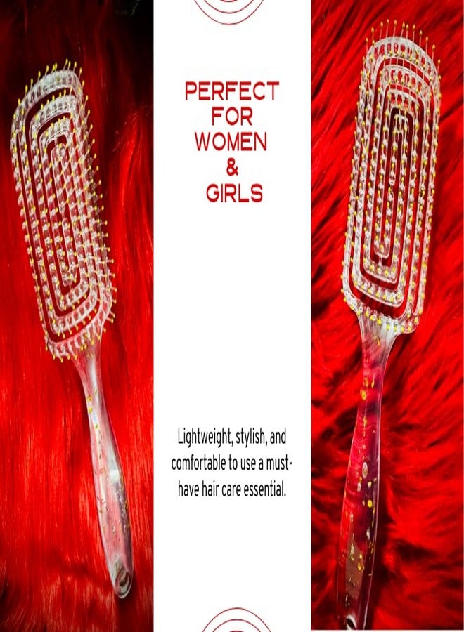 FLASHFOX فرشاة فك تشابك الشعر المستطيلة من فلاش فوكس - بريق ذهبي | مضادة للكهرباء الساكنة، خفيفة الوزن، مشط مسطح للشعر الرطب والجاف، فرشاة تدليك وتصفيف فروة الرأس للنساء والرجال (ذهبي) - Image 2