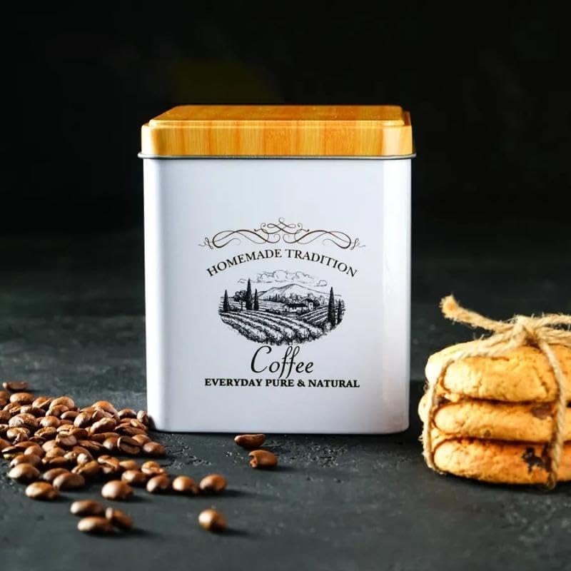 Genaric Classic Style Sugar Coffee Tea Container White Color Wood Lid 1kg Metal Cans