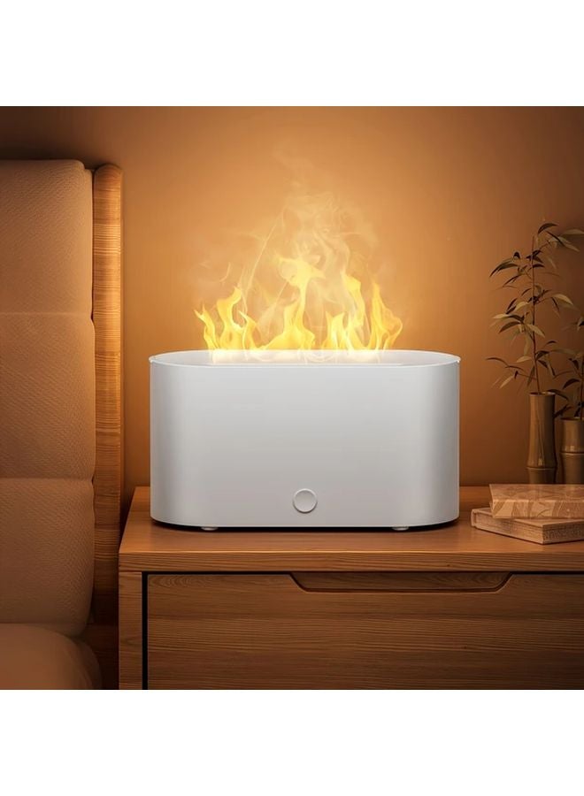 White Simulated Flame Aroma Diffuser Humidifier USB Powered Essential Oil Compatible - Image 1