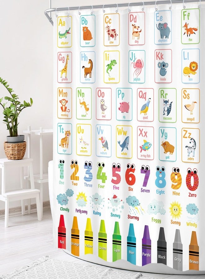 Cinbloo Alphabet ABC Kids Shower Curtain 60Wx72H Children Cartoon Cute Animal Colorful Educational Bathroom Curtain Set Number Learning Bath Curtain Fabric Baby Girls Boys Bathroom Decor with 12 Hooks - Image 3