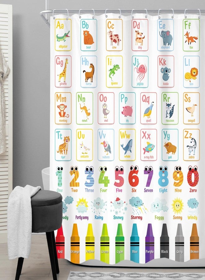 Cinbloo Alphabet ABC Kids Shower Curtain 60Wx72H Children Cartoon Cute Animal Colorful Educational Bathroom Curtain Set Number Learning Bath Curtain Fabric Baby Girls Boys Bathroom Decor with 12 Hooks - Image 2