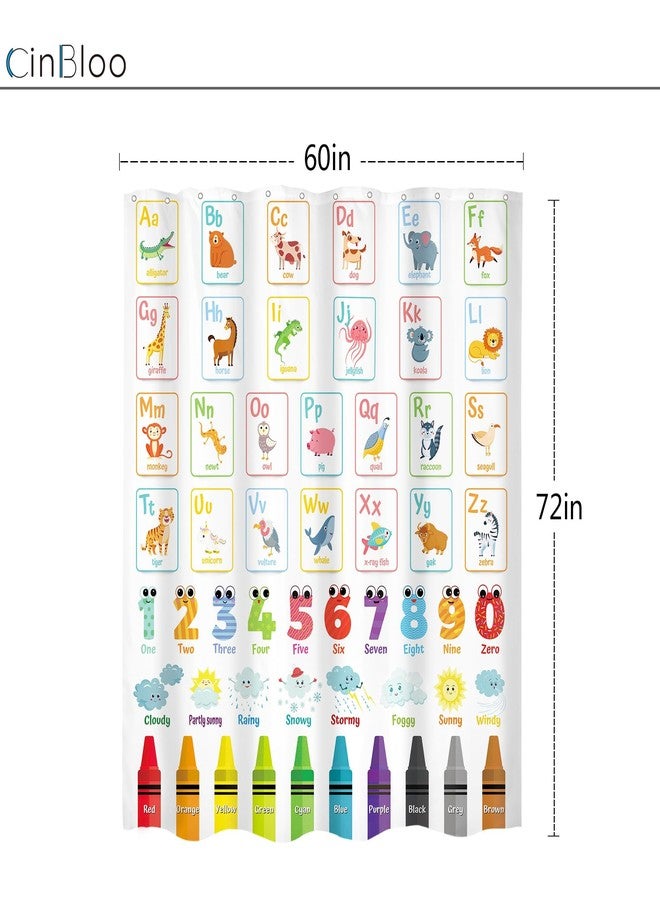 Cinbloo Alphabet ABC Kids Shower Curtain 60Wx72H Children Cartoon Cute Animal Colorful Educational Bathroom Curtain Set Number Learning Bath Curtain Fabric Baby Girls Boys Bathroom Decor with 12 Hooks - Image 5