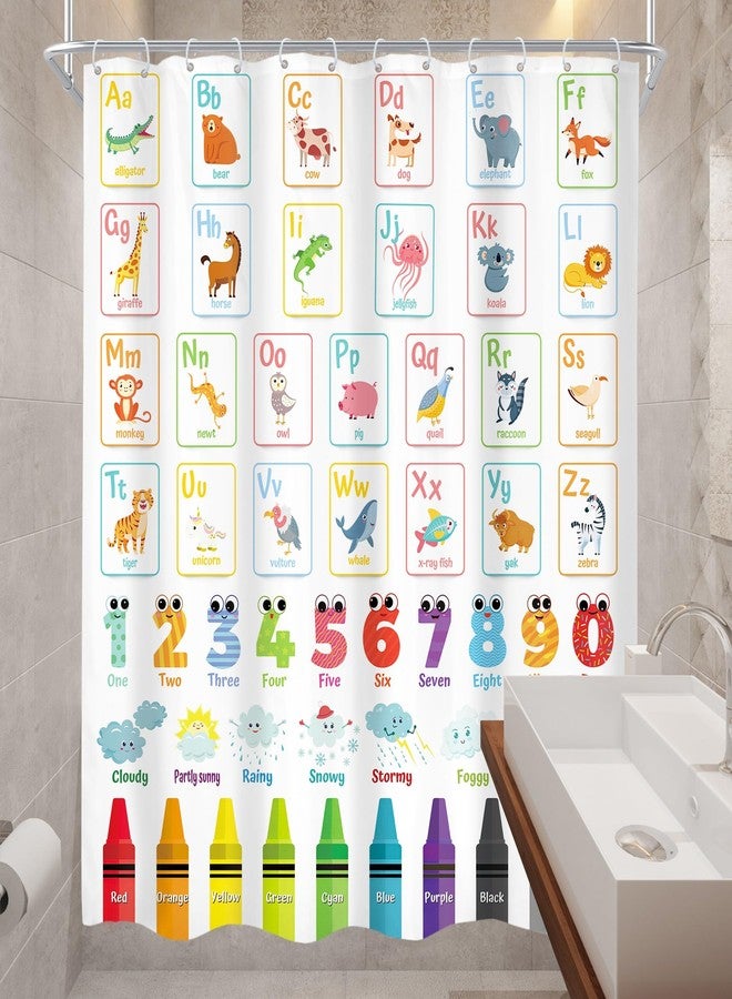 Cinbloo Alphabet ABC Kids Shower Curtain 60Wx72H Children Cartoon Cute Animal Colorful Educational Bathroom Curtain Set Number Learning Bath Curtain Fabric Baby Girls Boys Bathroom Decor with 12 Hooks - Image 4