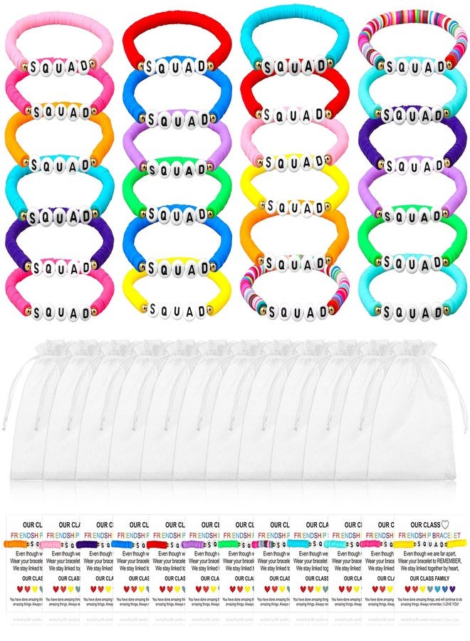 بياو بياو نيو ٢٤ مجموعة من أساور الصداقة الملونة للصفوف الدراسية، أساور حروف قوس قزح مزينة بخرز طيني مع بطاقات ملهمة، أساور مطاطية أنيقة وتحفيزية للفتيات والسيدات، هدايا مثالية لحفلات العودة إلى المدرسة والصفوف الدراسية. - Image 1