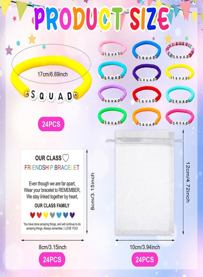 بياو بياو نيو ٢٤ مجموعة من أساور الصداقة الملونة للصفوف الدراسية، أساور حروف قوس قزح مزينة بخرز طيني مع بطاقات ملهمة، أساور مطاطية أنيقة وتحفيزية للفتيات والسيدات، هدايا مثالية لحفلات العودة إلى المدرسة والصفوف الدراسية. - Image 2
