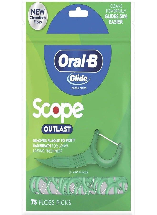 Oral-B Complete Glide Dental Floss Picks Plus Scope Outlast, Long Lasting Mint, 75 Dental Floss Picks, Pack of 6 - Image 1