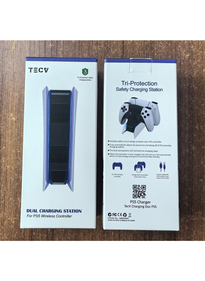 TecV - PS5 Controller Charging Station | PS5 Controller Charger for PlayStation 5 DualSense Controller | USB Type C PS5 Charger Stand with LED Indicator - Image 1