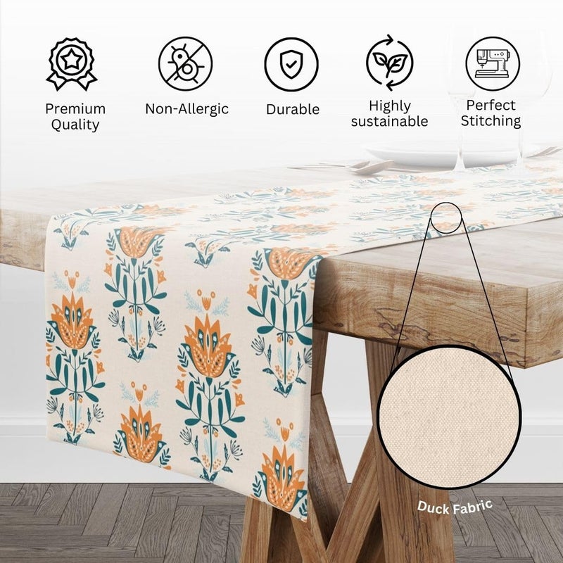 Astitva Cotton Table Runner 72 Inches Long Table Runners for Dining Table Decor Centre Table Wedding Party and Dresser Decor Blue Block 13 x 72 Suitable for 6 to 8 Seater Table - Image 5
