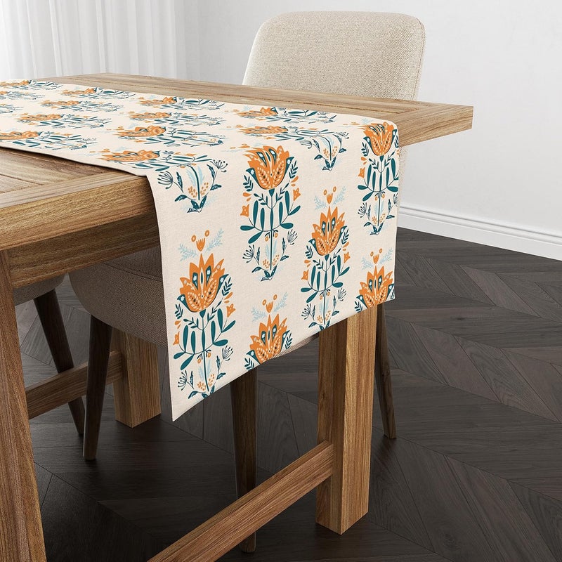 Astitva Cotton Table Runner 72 Inches Long Table Runners for Dining Table Decor Centre Table Wedding Party and Dresser Decor Blue Block 13 x 72 Suitable for 6 to 8 Seater Table - Image 3