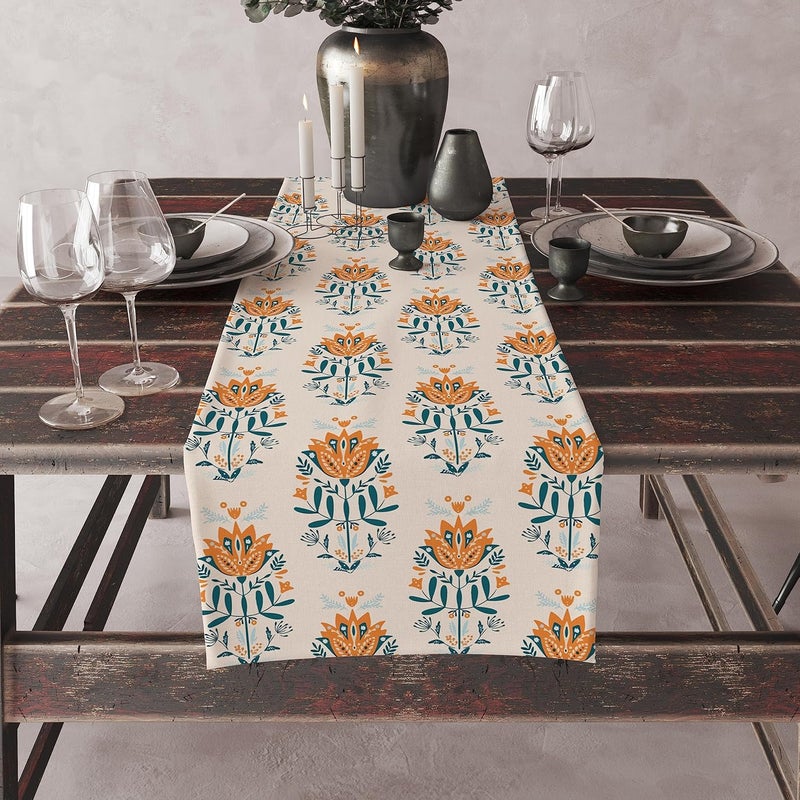 Astitva Cotton Table Runner 72 Inches Long Table Runners for Dining Table Decor Centre Table Wedding Party and Dresser Decor Blue Block 13 x 72 Suitable for 6 to 8 Seater Table - Image 4