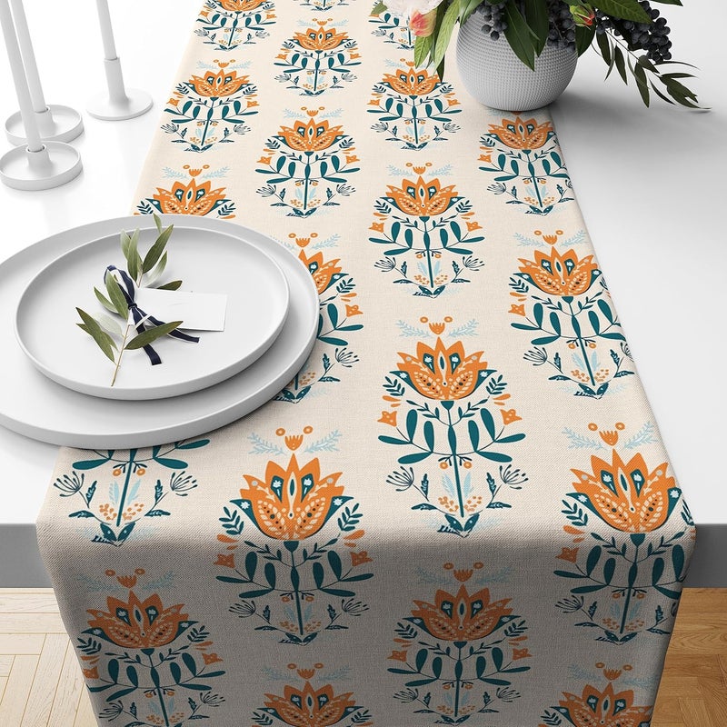 Astitva Cotton Table Runner 72 Inches Long Table Runners for Dining Table Decor Centre Table Wedding Party and Dresser Decor Blue Block 13 x 72 Suitable for 6 to 8 Seater Table - Image 1