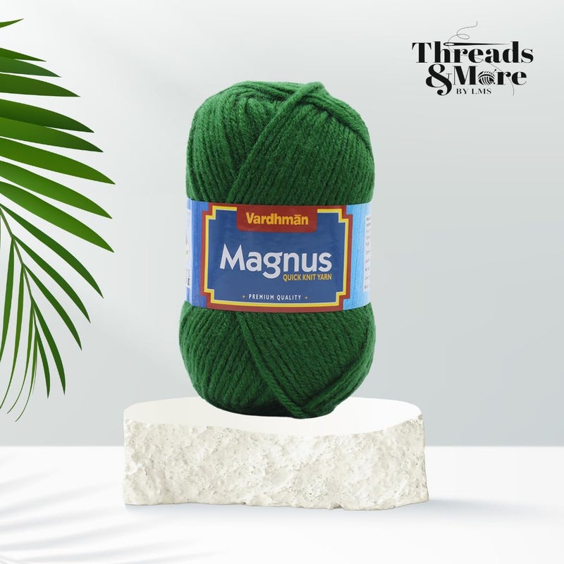 Vardhman Threads Vardhaman Magnus Acrowool Acrylic Hand Knitting and Crochet Yarn. Pack of 1 Ball - 100Gms, Shade no 010, Forest Green, 4 ply - Image 4