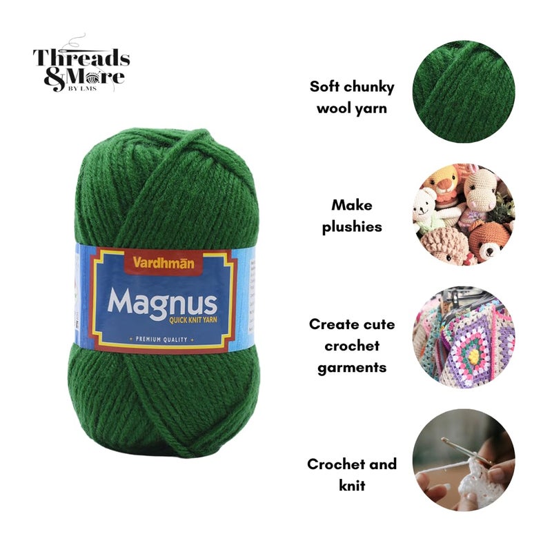 Vardhman Threads Vardhaman Magnus Acrowool Acrylic Hand Knitting and Crochet Yarn. Pack of 1 Ball - 100Gms, Shade no 010, Forest Green, 4 ply - Image 2