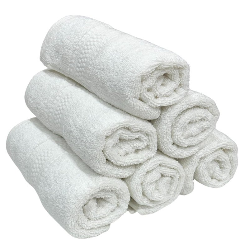 STAMIO Cotton 600 GSM White Hand Towel Set of 6, 40 X 60 cm for Men, Women, Home Use, Gym, Wash Basin, Sports, Workout | Soft, Absorbent, Quick Dry, Full Size Large (Set of 6) - Image 3