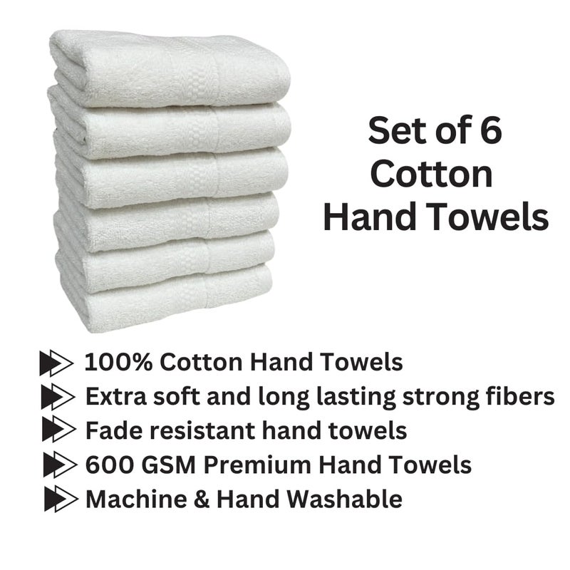 STAMIO Cotton 600 GSM White Hand Towel Set of 6, 40 X 60 cm for Men, Women, Home Use, Gym, Wash Basin, Sports, Workout | Soft, Absorbent, Quick Dry, Full Size Large (Set of 6) - Image 2
