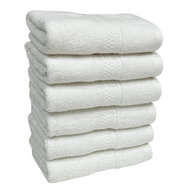 STAMIO Cotton 600 GSM White Hand Towel Set of 6, 40 X 60 cm for Men, Women, Home Use, Gym, Wash Basin, Sports, Workout | Soft, Absorbent, Quick Dry, Full Size Large (Set of 6) - Image 1