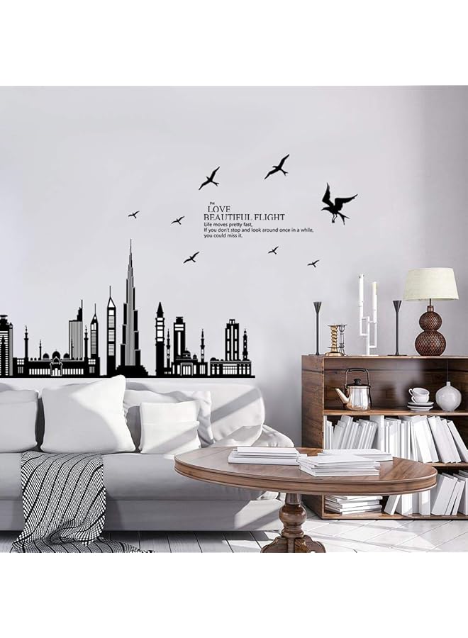 HALAMODO Diy Wall Stickers Dubai Landscape Building Living Room Wall Decals Wallpaper Black - Image 3