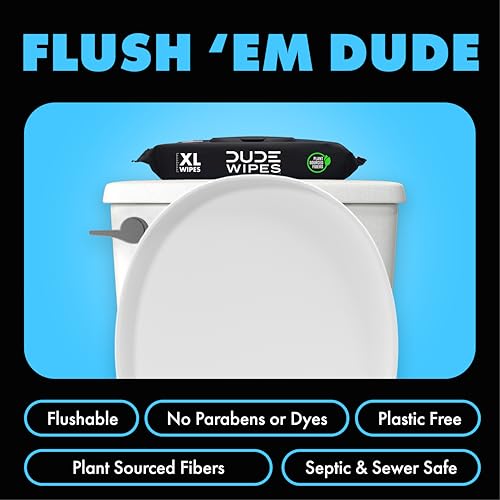 Dude Wipes - Flushable Wipes Unscented - (6 Pack) 288 Count - Extra Large - Flushable - Vitamin-E & Aloe - Septic and Sewer Safe - Image 3