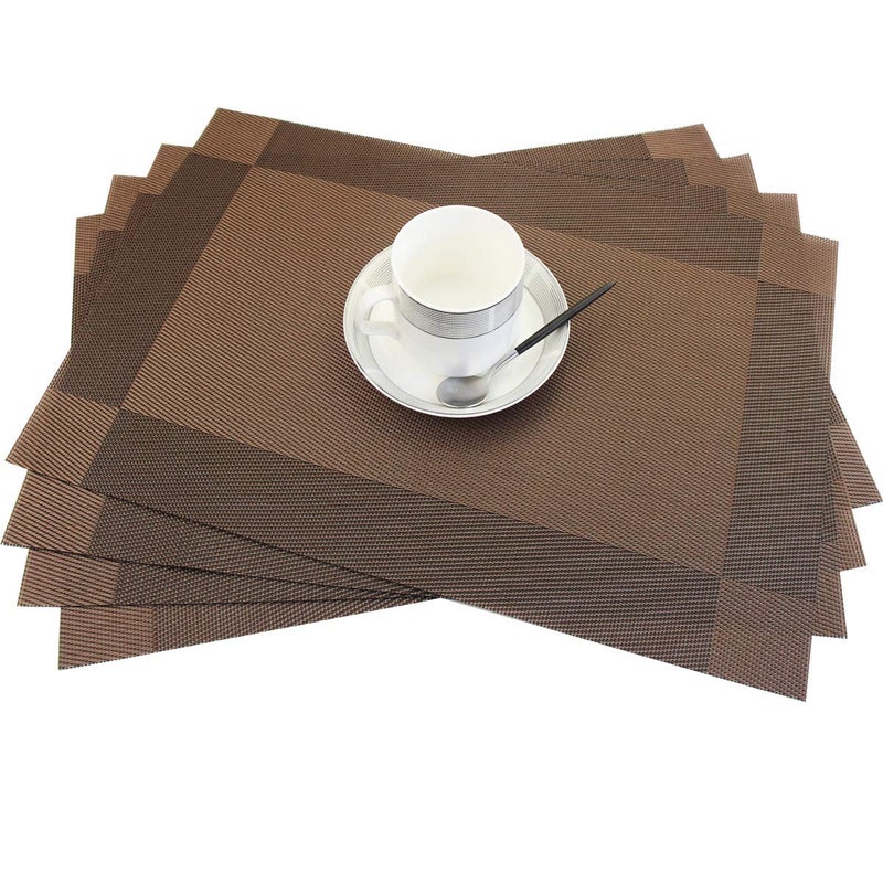 PIGCHCY Placemats,Heat-Resistant Non-Slip Placemats Washable Easy to Clean Woven Vinyl Placemats for Dining Table (Set of 4, Chocolate Brown) - Image 2