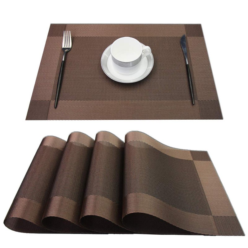 PIGCHCY Placemats,Heat-Resistant Non-Slip Placemats Washable Easy to Clean Woven Vinyl Placemats for Dining Table (Set of 4, Chocolate Brown) - Image 1
