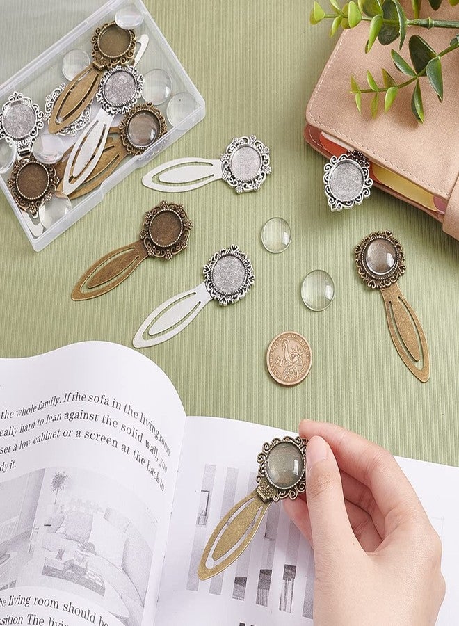 NBEADS 24 Pcs 3 Styles 2 Colors Bookmark Pendant Tray Kit, Including 12 Pcs Tibetan Style Bookmark Cabochon Settings 12 Pcs Dome Transparent Glass Cabochons for Reading Gift Crafting DIY Bookmark - Image 3