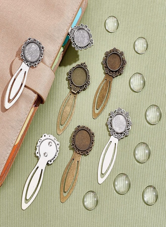 NBEADS 24 Pcs 3 Styles 2 Colors Bookmark Pendant Tray Kit, Including 12 Pcs Tibetan Style Bookmark Cabochon Settings 12 Pcs Dome Transparent Glass Cabochons for Reading Gift Crafting DIY Bookmark - Image 4
